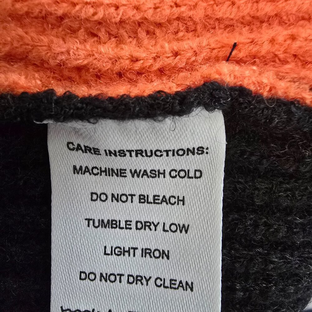 WOMENS COLORBLOCK GEOMETRIC KNIT TURTLENECK SWEATER, BLACK BROWN ORANGE SIZE S - Picture 7 of 7
